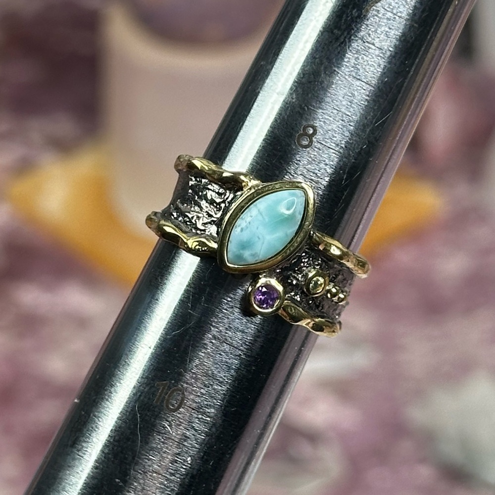 Larimar Ring With Amethyst Size 9 - image 4